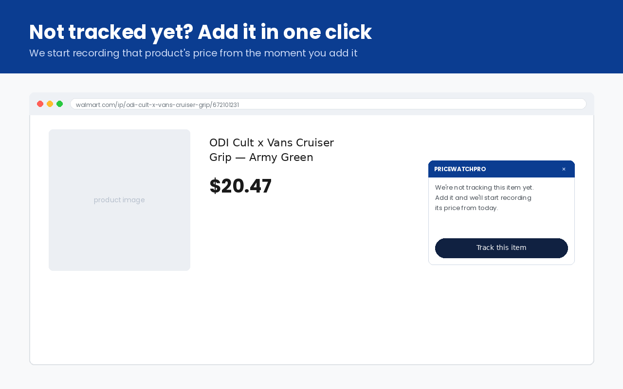 Panel offering to start tracking a product that has no price history yet